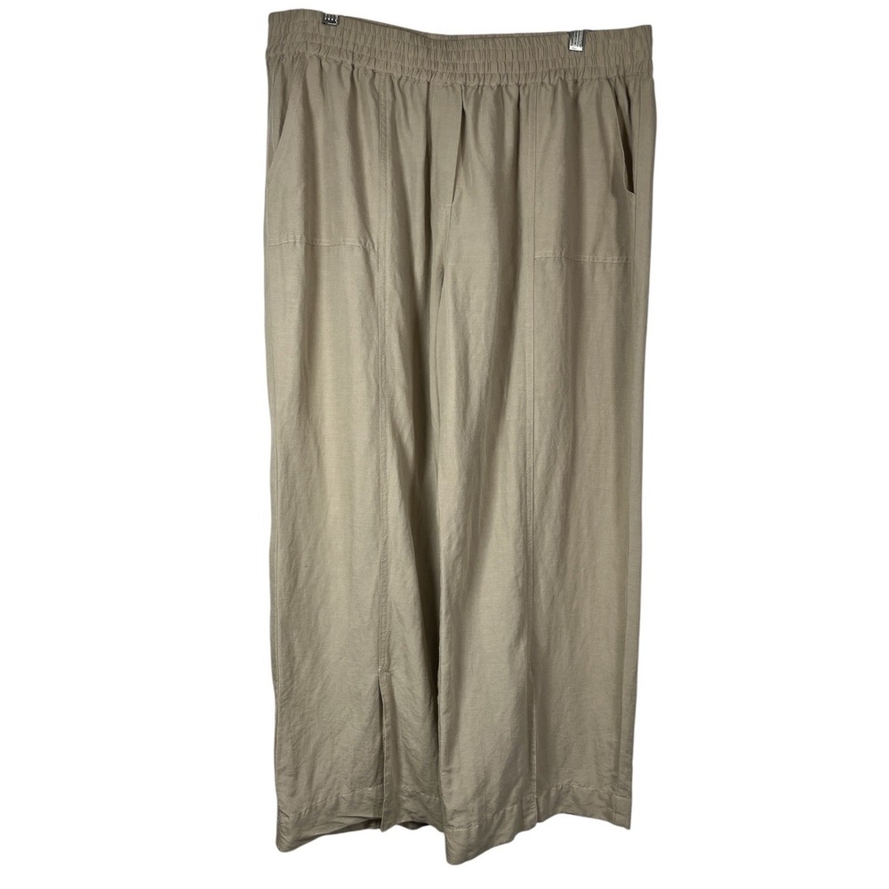 NWOT Soft Surroundings Sz XL Pants Beige Tan Linen Blend Wide Leg Slits Cropped